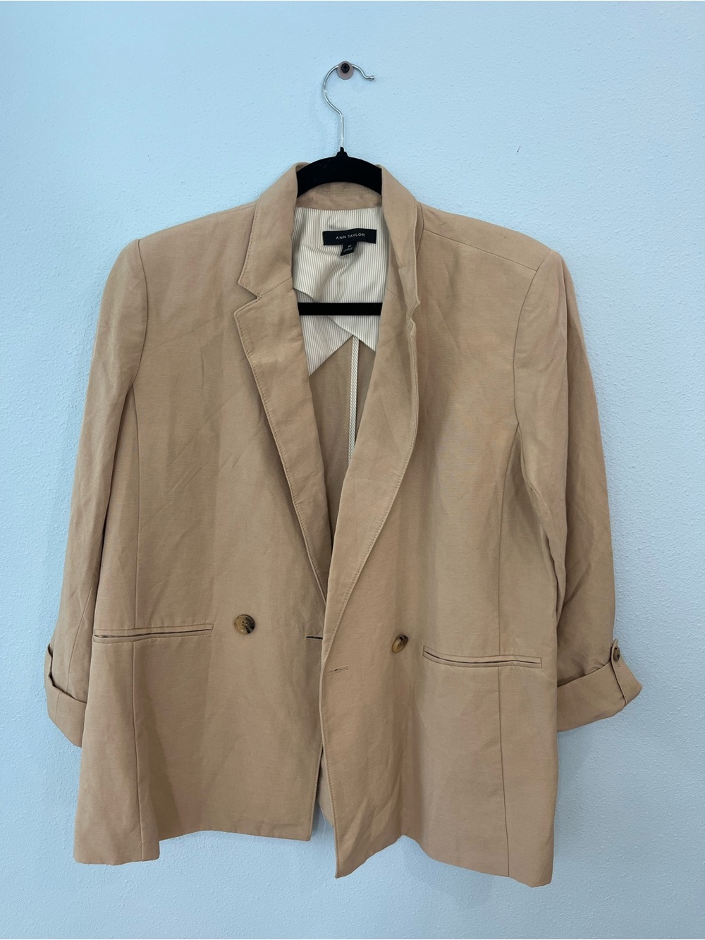 Ann Taylor Beige/Tan Double-Breasted Blazer